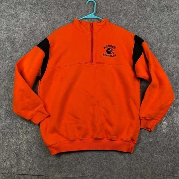 VTG Sand Knit Men's 1/4 Zip Knit Sweater Large Orange Monroe Bearcats USA - Picture 1 of 10